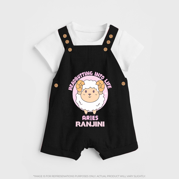 Heading Butting into Life Aries Dungaree Set | Custom Aries Dungaree Set for Your Baby - BLACK - 0 - 5 Months Old (Chest 18")
