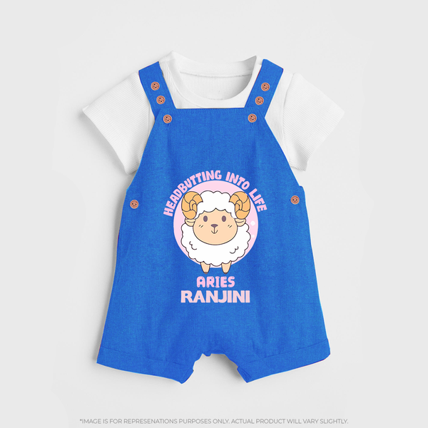 Heading Butting into Life Aries Dungaree Set | Custom Aries Dungaree Set for Your Baby - COBALT BLUE - 0 - 5 Months Old (Chest 18")
