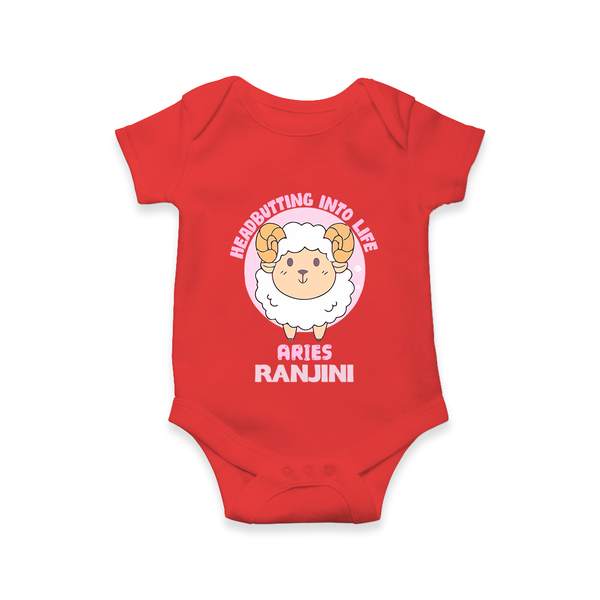 Heading Butting into Life Aries Romper / Onesie | Custom Aries Romper / Onesie for Your Baby - RED - New Born (Chest 14")
