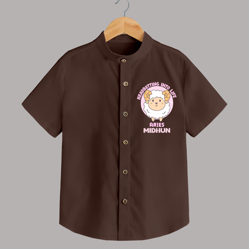 Heading Butting into Life Aries Shirt | Custom Aries Shirt for Your Baby - CHOCOLATE BROWN - 0 - 6 Months Old (Chest 23")