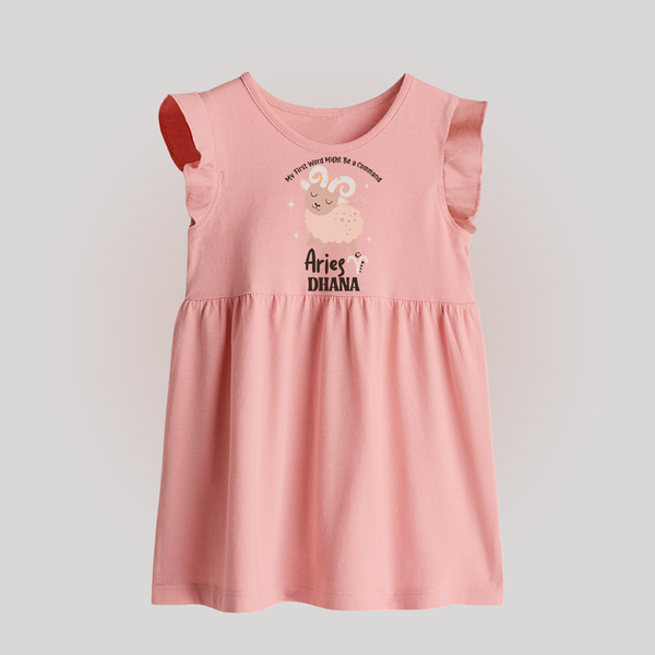 My First World Might Be a Command Aries Baby Frock | Personalized Aries Baby Frock for Your Little Leader - BABY PINK - 0 - 3 Months Old (Chest 17")