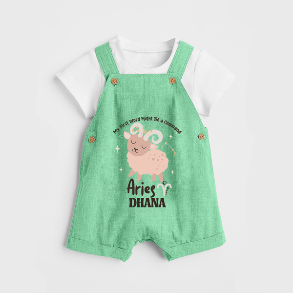 My First World Might Be a Command Aries Dungaree Set | Personalized Aries Dungaree Set for Your Little Leader - GREEN - 0 - 5 Months Old (Chest 18")
