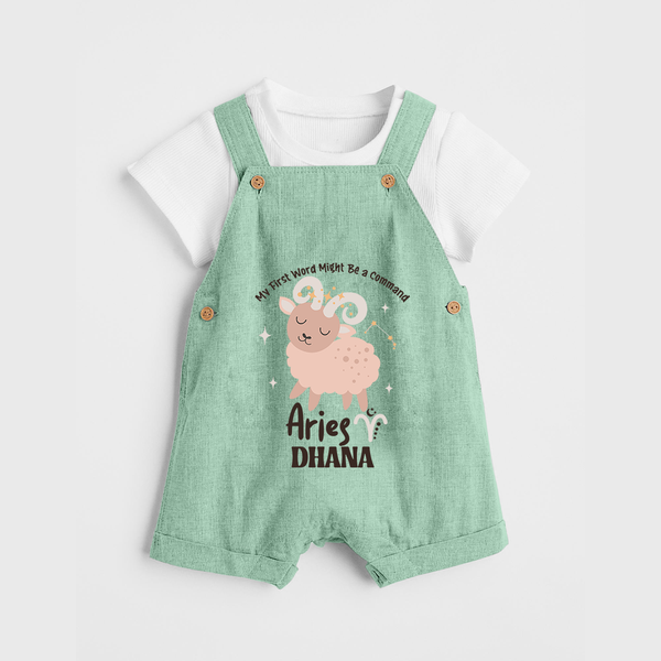 My First World Might Be a Command Aries Dungaree Set | Personalized Aries Dungaree Set for Your Little Leader - MINT GREEN - 0 - 5 Months Old (Chest 18")