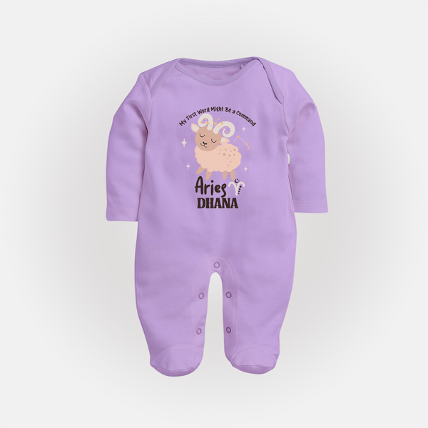 My First World Might Be a Command Aries Sleepsuit / Full Sleeve Bodysuit | Personalized Aries Sleepsuit / Full Sleeve Bodysuit for Your Little Leader - LILAC - New Born (Chest 7.5")
