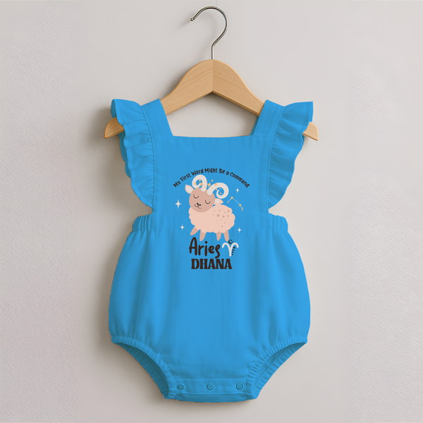 My First World Might Be a Command Aries Romper Frock | Personalized Aries Romper Frock for Your Little Leader - SKY BLUE - 0 - 3 Months Old (Chest 19")