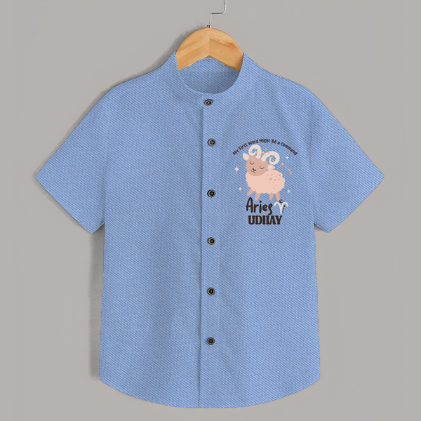 My First World Might Be a Command Aries Shirt | Personalized Aries Shirt for Your Little Leader - SKY BLUE - 0 - 6 Months Old (Chest 23")
