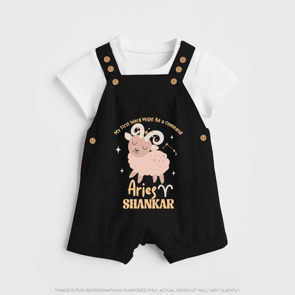 My First World Might Be a Command Aries Dungaree Set | Personalized Aries Dungaree Set for Your Little Leader - BLACK - 0 - 5 Months Old (Chest 18")