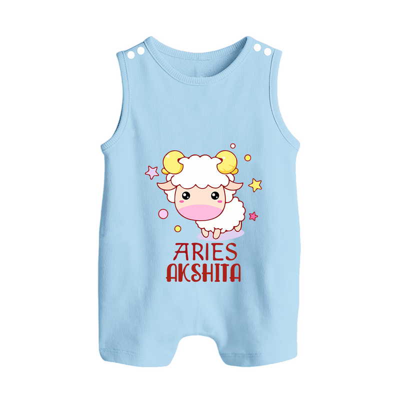 Aries Baby Romper Suit / Sleeveless Romper | Custom Romper Suit / Sleeveless Romper for Aries Babies - BABY BLUE - 0 - 5 Months Old (Chest 18")