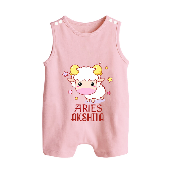 Aries Baby Romper Suit / Sleeveless Romper | Custom Romper Suit / Sleeveless Romper for Aries Babies - BABY PINK - 0 - 5 Months Old (Chest 18")