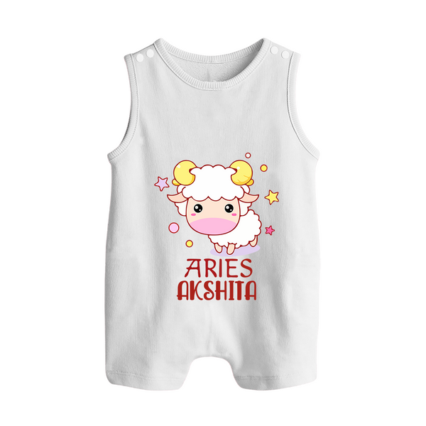 Aries Baby Romper Suit / Sleeveless Romper | Custom Romper Suit / Sleeveless Romper for Aries Babies - WHITE - 0 - 5 Months Old (Chest 18")