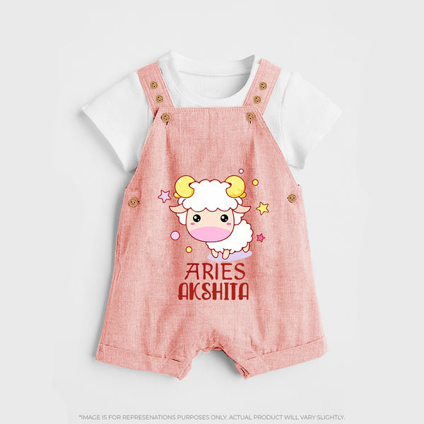 Aries Baby Dungaree Set | Custom Dungaree Set for Aries Babies - PEACH - 0 - 5 Months Old (Chest 18")