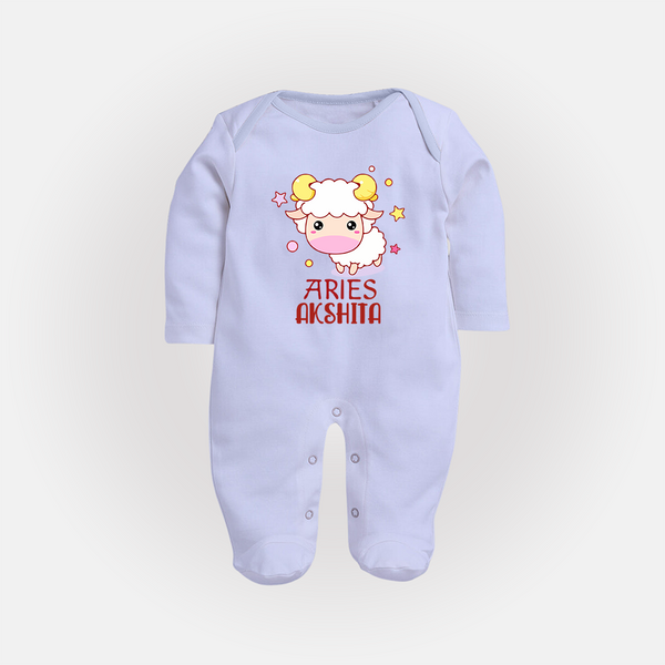 Aries Baby Sleepsuit / Full Sleeve Bodysuit | Custom Sleepsuit / Full Sleeve Bodysuit for Aries Babies - BABY BLUE - New Born (Chest 7.5")