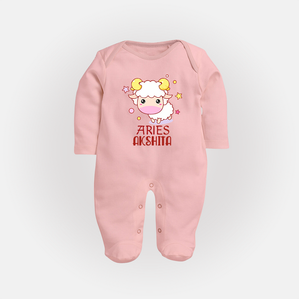 Aries Baby Sleepsuit / Full Sleeve Bodysuit | Custom Sleepsuit / Full Sleeve Bodysuit for Aries Babies - BABY PINK - New Born (Chest 7.5")