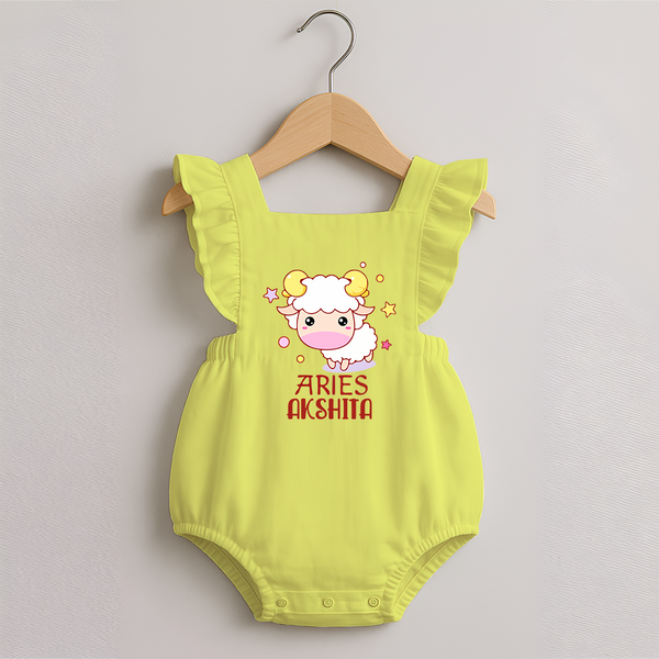 Aries Baby Romper Frock | Custom Romper Frock for Aries Babies - PASTEL YELLOW - 0 - 3 Months Old (Chest 19")