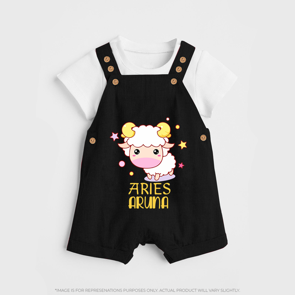 Aries Baby Dungaree Set | Custom Dungaree Set for Aries Babies - BLACK - 0 - 5 Months Old (Chest 18")