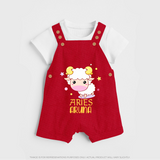 Aries Baby Dungaree Set | Custom Dungaree Set for Aries Babies - RED - 0 - 5 Months Old (Chest 18")