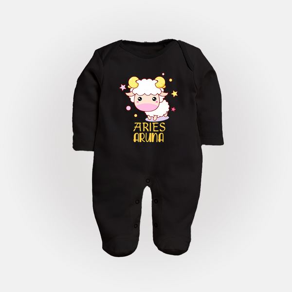 Aries Baby Sleepsuit / Full Sleeve Bodysuit | Custom Sleepsuit / Full Sleeve Bodysuit for Aries Babies - BLACK - New Born (Chest 7.5")