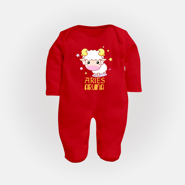 Aries Baby Sleepsuit / Full Sleeve Bodysuit | Custom Sleepsuit / Full Sleeve Bodysuit for Aries Babies - RED - New Born (Chest 7.5")