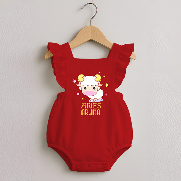 Aries Baby Romper Frock | Custom Romper Frock for Aries Babies - RED - 0 - 3 Months Old (Chest 19")