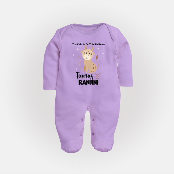 Too Cute To Be This Stubborn Taurus Sleepsuit / Full Sleeve Bodysuit | Personalized Taurus Sleepsuit / Full Sleeve Bodysuit for Your Little Stubborn Star - LILAC - New Born (Chest 7.5")