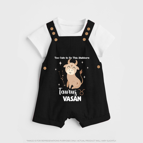 Too Cute To Be This Stubborn Taurus Dungaree Set | Personalized Taurus Dungaree Set for Your Little Stubborn Star - BLACK - 0 - 5 Months Old (Chest 18")