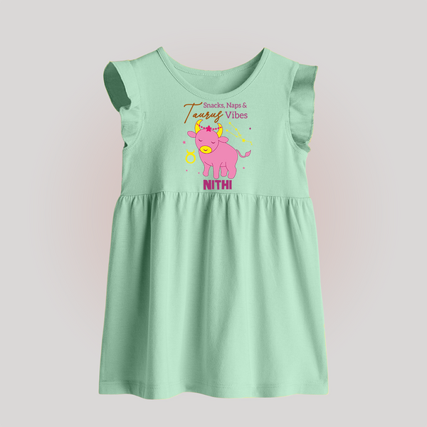 Snacks, Naps and Taurus Vibes Baby Frock | Custom Taurus Baby Frock for Your Cozy Baby - MINT GREEN - 0 - 3 Months Old (Chest 17")
