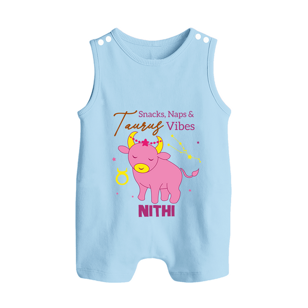 Snacks, Naps and Taurus Vibes Romper Suit / Sleeveless Romper | Custom Taurus Romper Suit / Sleeveless Romper for Your Cozy Baby - BABY BLUE - 0 - 5 Months Old (Chest 18")