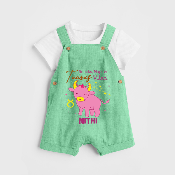 Snacks, Naps and Taurus Vibes Dungaree Set | Custom Taurus Dungaree Set for Your Cozy Baby - GREEN - 0 - 5 Months Old (Chest 18")