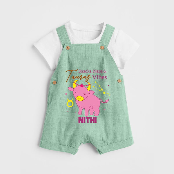 Snacks, Naps and Taurus Vibes Dungaree Set | Custom Taurus Dungaree Set for Your Cozy Baby - MINT GREEN - 0 - 5 Months Old (Chest 18")