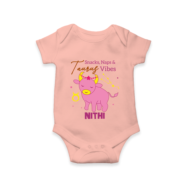 Snacks, Naps and Taurus Vibes Romper / Onesie | Custom Taurus Romper / Onesie for Your Cozy Baby - PEACH - New Born (Chest 14")
