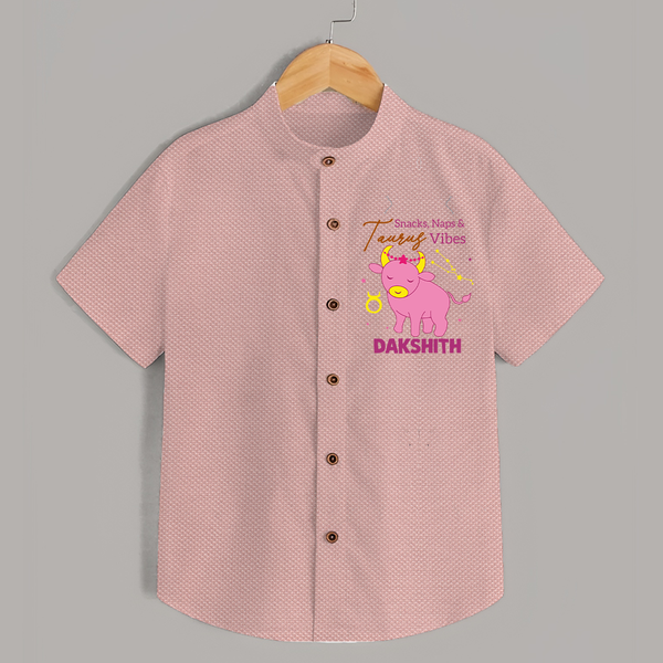 Snacks, Naps and Taurus Vibes Shirt | Custom Taurus Shirt for Your Cozy Baby - PEACH - 0 - 6 Months Old (Chest 23")