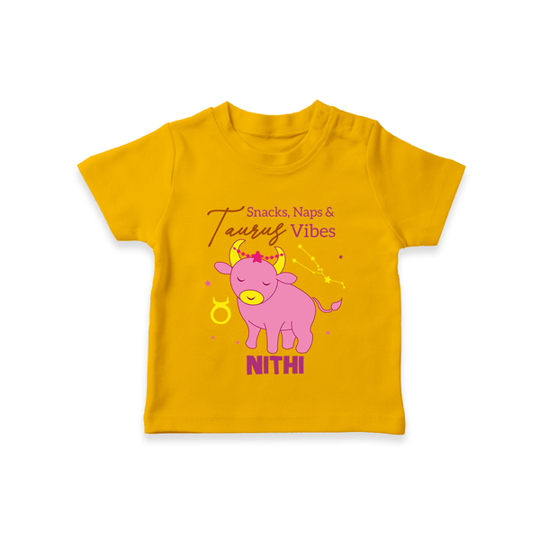 Snacks, Naps and Taurus Vibes T-Shirt | Custom Taurus T-Shirt for Your Cozy Baby - CHROME YELLOW - 0-5 Months Old (Chest 17")