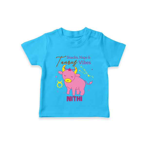 Snacks, Naps and Taurus Vibes T-Shirt | Custom Taurus T-Shirt for Your Cozy Baby - SKY BLUE - 0-5 Months Old (Chest 17")