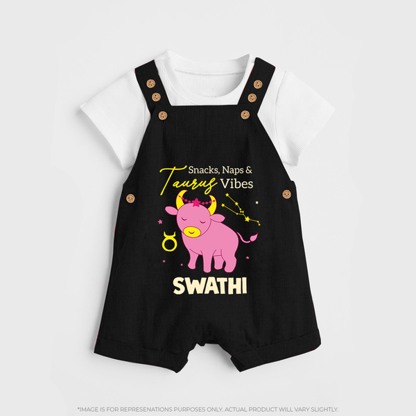 Snacks, Naps and Taurus Vibes Dungaree Set | Custom Taurus Dungaree Set for Your Cozy Baby - BLACK - 0 - 5 Months Old (Chest 18")