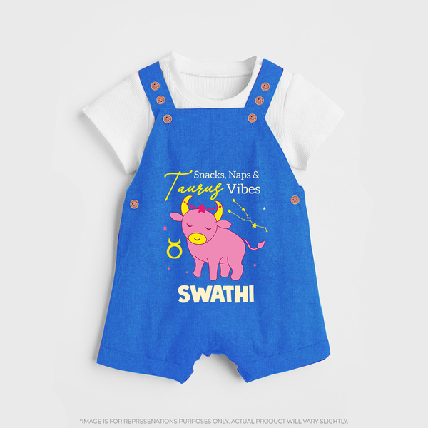 Snacks, Naps and Taurus Vibes Dungaree Set | Custom Taurus Dungaree Set for Your Cozy Baby - COBALT BLUE - 0 - 5 Months Old (Chest 18")