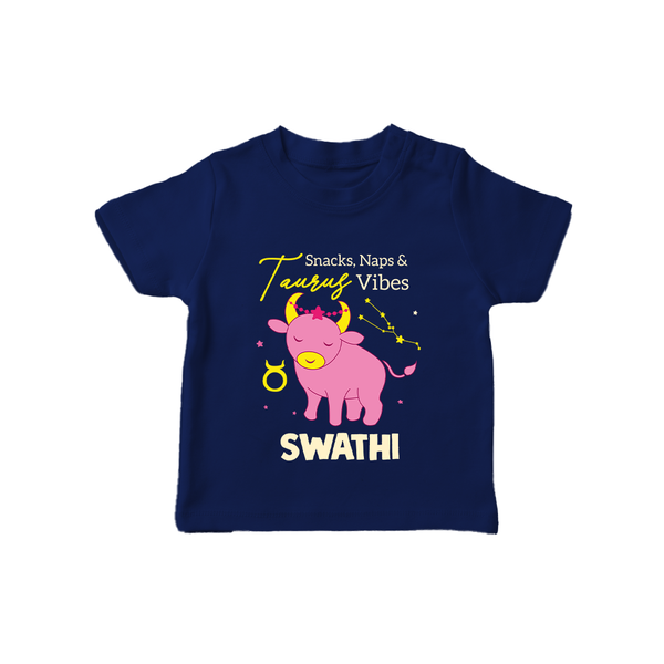 Snacks, Naps and Taurus Vibes T-Shirt | Custom Taurus T-Shirt for Your Cozy Baby - NAVY BLUE - 0-5 Months Old (Chest 17")
