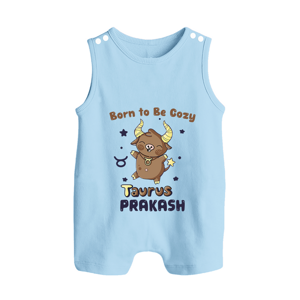 Born To Be Cozy Taurus Romper Suit / Sleeveless Romper | Personalized Romper Suit / Sleeveless Romper for Your Cozy Taurus Baby - BABY BLUE - 0 - 5 Months Old (Chest 18")
