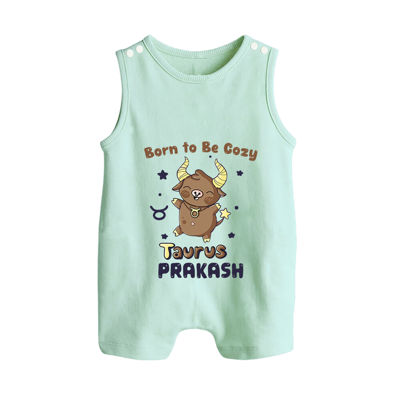 Born To Be Cozy Taurus Romper Suit / Sleeveless Romper | Personalized Romper Suit / Sleeveless Romper for Your Cozy Taurus Baby - MINT GREEN - 0 - 5 Months Old (Chest 18")