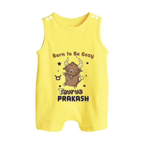 Born To Be Cozy Taurus Romper Suit / Sleeveless Romper | Personalized Romper Suit / Sleeveless Romper for Your Cozy Taurus Baby - PASTEL YELLOW - 0 - 5 Months Old (Chest 18")