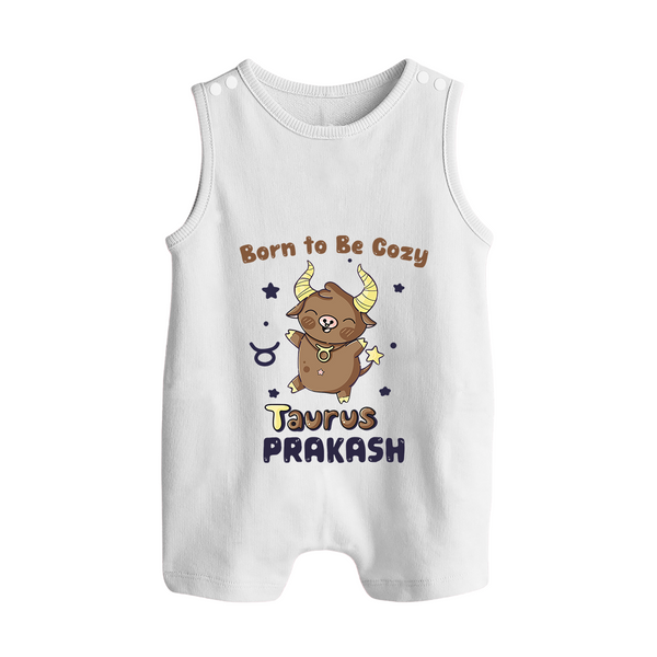 Born To Be Cozy Taurus Romper Suit / Sleeveless Romper | Personalized Romper Suit / Sleeveless Romper for Your Cozy Taurus Baby - WHITE - 0 - 5 Months Old (Chest 18")