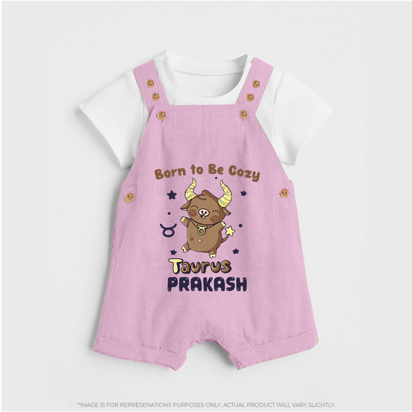 Born To Be Cozy Taurus Dungaree Set | Personalized Dungaree Set for Your Cozy Taurus Baby - BABY PINK - 0 - 5 Months Old (Chest 18")
