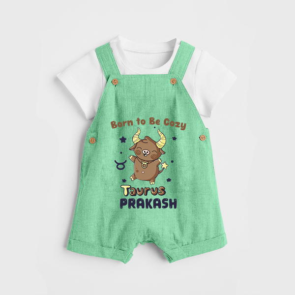 Born To Be Cozy Taurus Dungaree Set | Personalized Dungaree Set for Your Cozy Taurus Baby - GREEN - 0 - 5 Months Old (Chest 18")