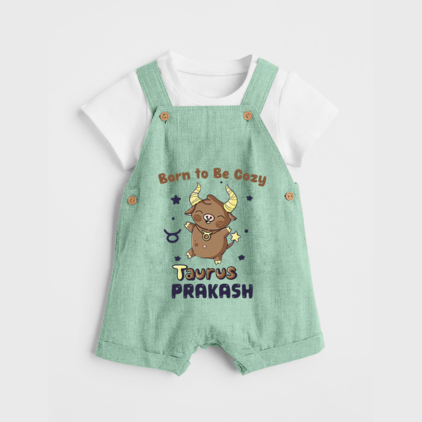 Born To Be Cozy Taurus Dungaree Set | Personalized Dungaree Set for Your Cozy Taurus Baby - MINT GREEN - 0 - 5 Months Old (Chest 18")