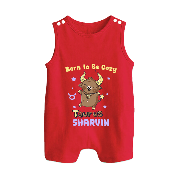 Born To Be Cozy Taurus Romper Suit / Sleeveless Romper | Personalized Romper Suit / Sleeveless Romper for Your Cozy Taurus Baby - RED - 0 - 5 Months Old (Chest 18")