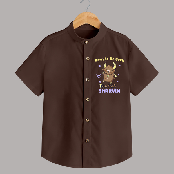 Born To Be Cozy Taurus Shirt | Personalized Shirt for Your Cozy Taurus Baby - CHOCOLATE BROWN - 0 - 6 Months Old (Chest 23")