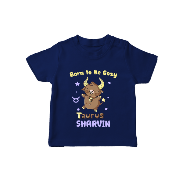 Born To Be Cozy Taurus T-Shirt | Personalized T-Shirt for Your Cozy Taurus Baby - NAVY BLUE - 0-5 Months Old (Chest 17")