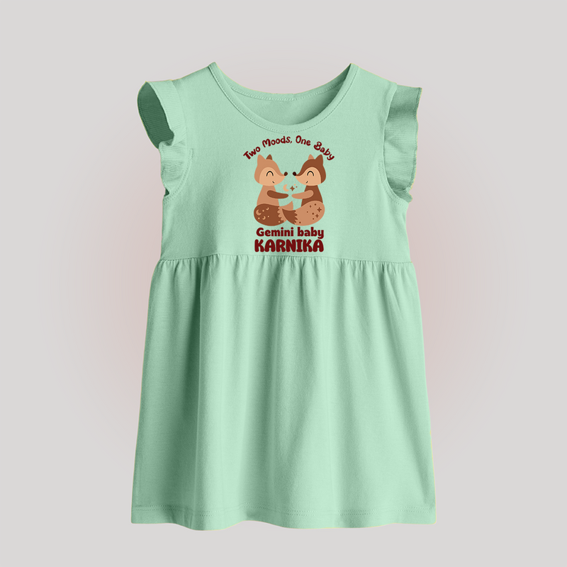 Two Moods, One Baby Gemini Baby Frock | Custom Gemini Baby Frock for Your Little Dual Personality - MINT GREEN - 0 - 3 Months Old (Chest 17")
