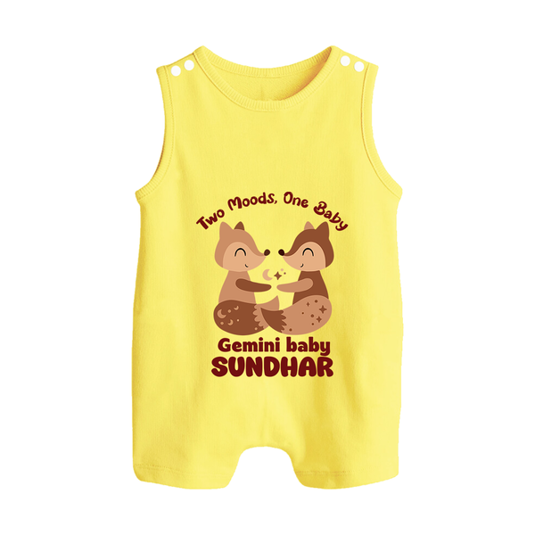 Two Moods, One Baby Gemini Romper Suit / Sleeveless Romper | Custom Gemini Baby Romper Suit / Sleeveless Romper for Your Little Dual Personality - PASTEL YELLOW - 0 - 5 Months Old (Chest 18")