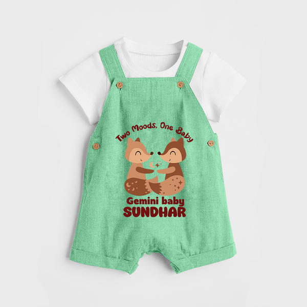 Two Moods, One Baby Gemini Dungaree Set | Custom Gemini Baby Dungaree Set for Your Little Dual Personality - GREEN - 0 - 5 Months Old (Chest 18")
