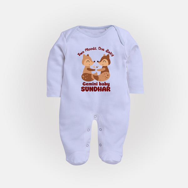 Two Moods, One Baby Gemini Sleepsuit / Full Sleeve Bodysuit | Custom Gemini Baby Sleepsuit / Full Sleeve Bodysuit for Your Little Dual Personality - BABY BLUE - New Born (Chest 7.5")